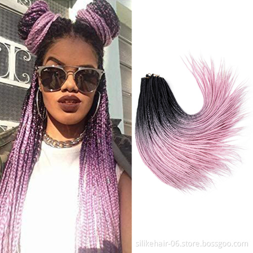 Best Quality Ombre Pink 24 inch 24 Roots/pack Heat Resistant Fiber Bulk Box Braid Crochet Synthetic Braiding Hair Extensions